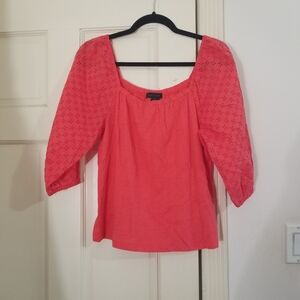 Sanctuary Zooey Coral Blouse with Eyelet Sleeves square neck loose size S (330)